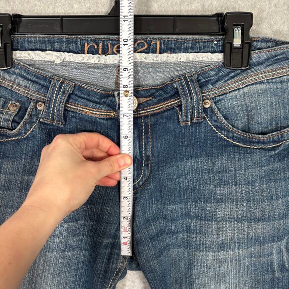 Rue 21 Jeans Juniors 7/8S Bootcut Slim Boot Low Rise Bitty Pocket Flap Y2K Short - Picture 5 of 14